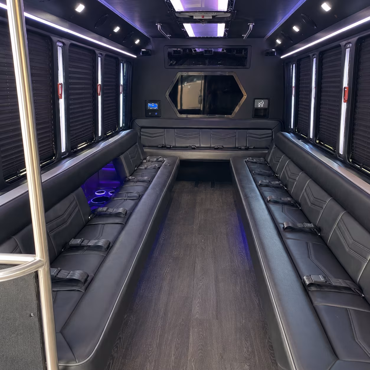 Passenger seating aboard a party bus rental serving Jersey City
